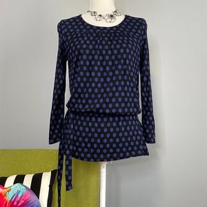 Tommy Hilfiger Blue Polka Dot Elastic Waist Belted Top NEW